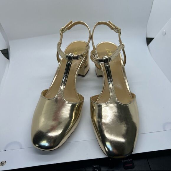 9.5 NEW IN BOX J Crew Ankle T- Strap Heel Gold - Picture 2 of 10